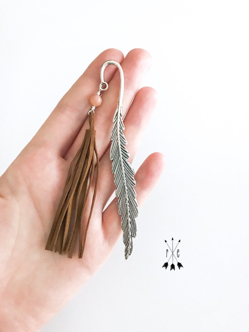 Aromatherapy Bookmark and Oil Gift Set Silver Feather Bookmark for Diffusing Essential Oils Suede Tassel Diffuser Bookmark image 2