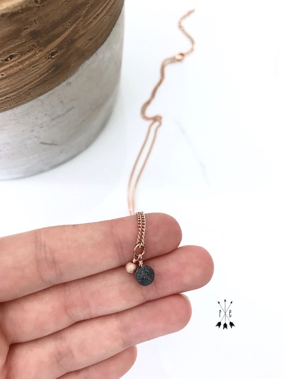 Rose Gold Mini Stardust Bead and Lava Stone Minimalist Necklace