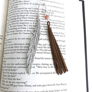 Aromatherapy Bookmark and Oil Gift Set Silver Feather Bookmark for Diffusing Essential Oils Suede Tassel Diffuser Bookmark image 3