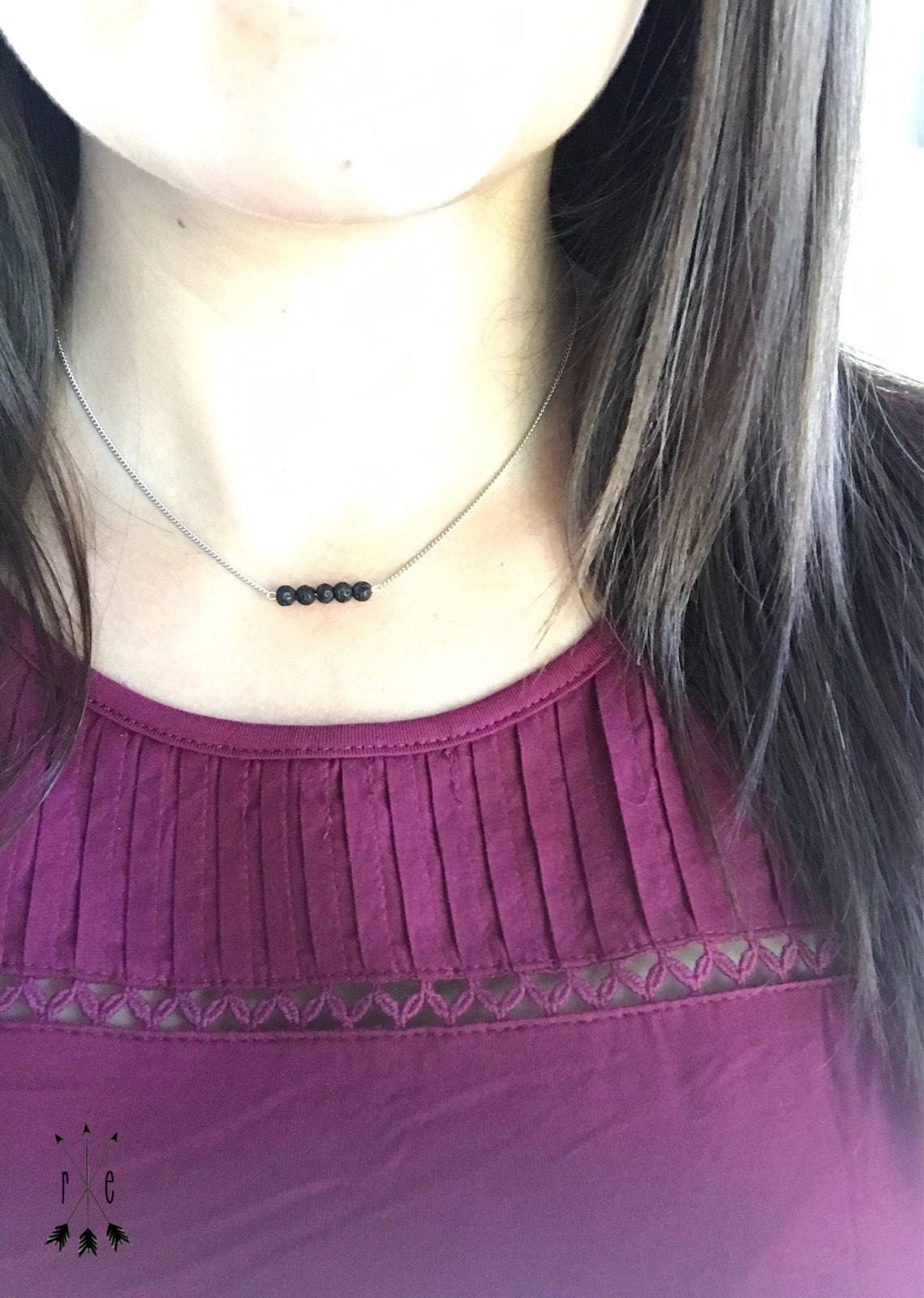 Mini Lava Stone Bead Bar Necklace 