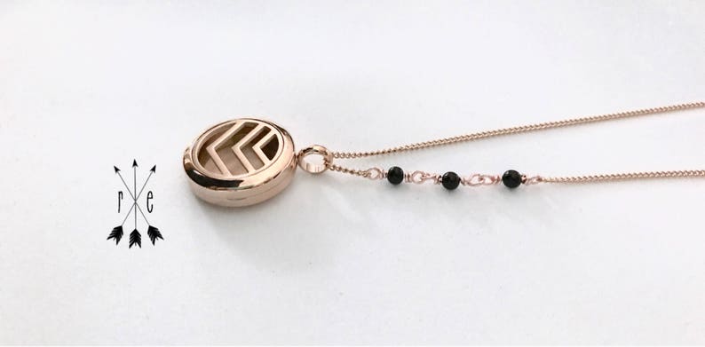 Essential Oil Diffuser Necklace Black Onyx Aromatherapy Locket in Rose Gold or Stainless Steel