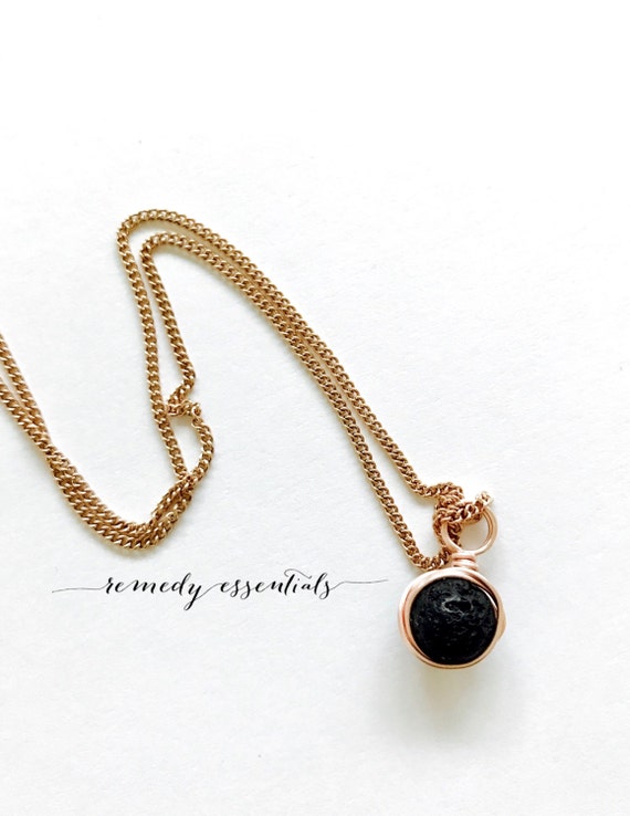 Minimalist Rose Gold Lava Necklace - Essential Oil Diffuser Necklace