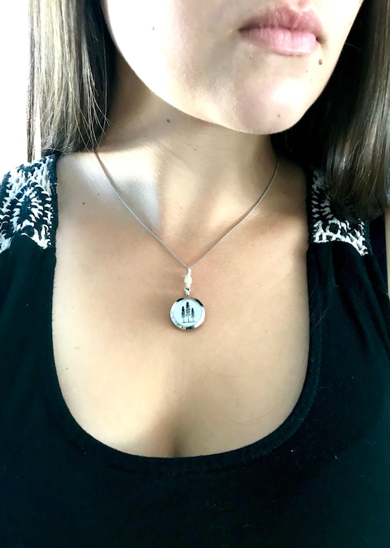 Jade and Sitka Tree Diffuser Locket -  Stainless Steel Aromatherapy Necklace