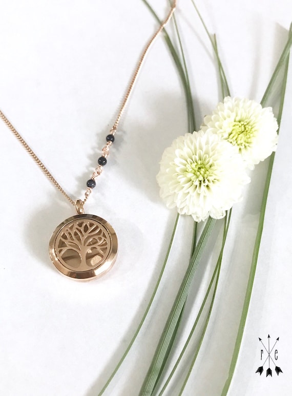 Blue Goldstone Aromatherapy Necklace Rose Gold or Stainless Steel