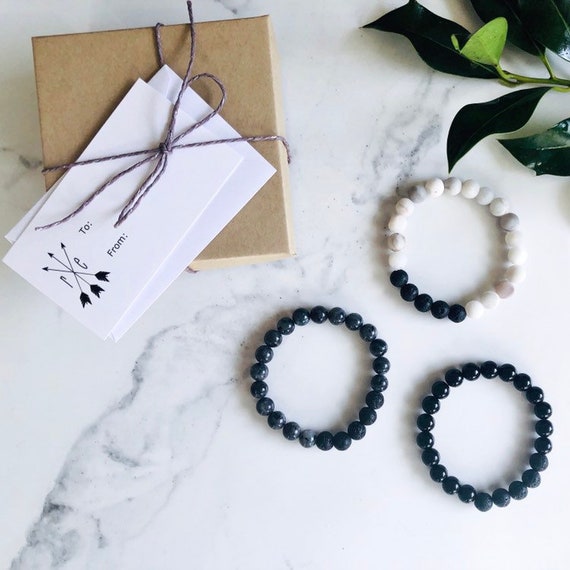 Black Onyx & Lava Stone Bracelet - Lava Stone Diffuser Beaded Bracelet - Aromatherapy Diffuser Mala Bracelet