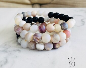 Aurora Luster Druzy and Lava Aromatherapy Bracelet Lava Stone