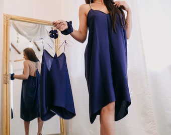 MOM AND ME Dress|Blue Satin Dress|Mom Daughter Matching Dress|Aestheric Sleeveless Handmade Sillhouette|Mother Daughter Gift