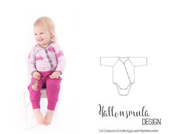 PDF- mönster Body med fuskomlott stl 50-80 mönster/ faux kimono onesie pattern sizes newborn - approx 12 months