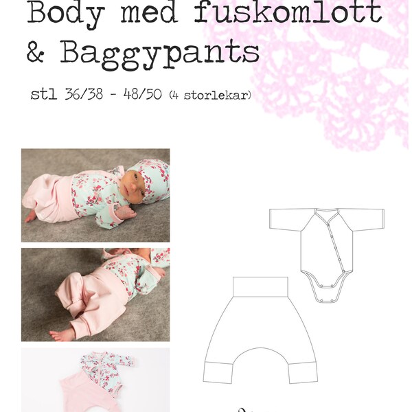 PDF- mönster Prematurbody OCH baggypants i stl 36/38-48/50. Faux kimono onesie and baggy pants. Premature sizes.