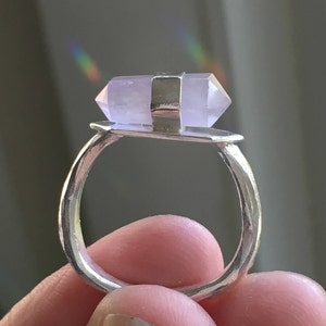 Double terminated amethyst crystal ring