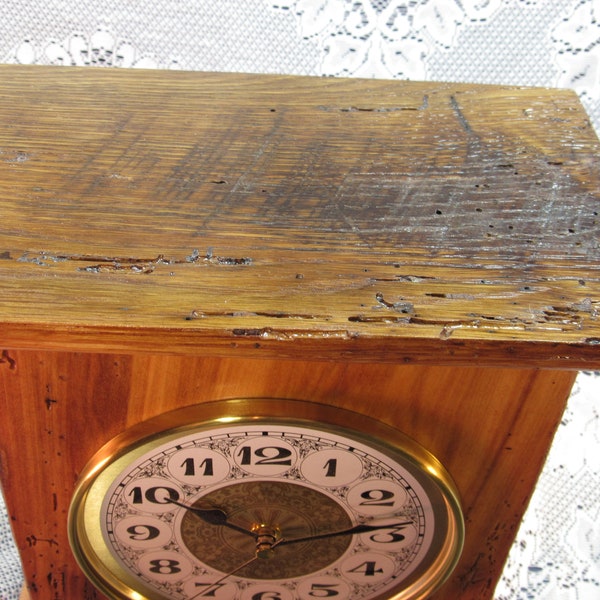 Barn Beam Massive Mantle Clock from 1800's Wormy Chestnut Barn beams,,Perfect gift for a BARN THEMED WEDDING,sku21