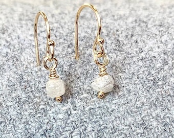 Raw Diamond Earring, Tiny Gray Diamonds, Gold Fill or Sterling Silver, Natural Uncut Diamond, Dainty Drop Earring, Natural Diamond Jewelry