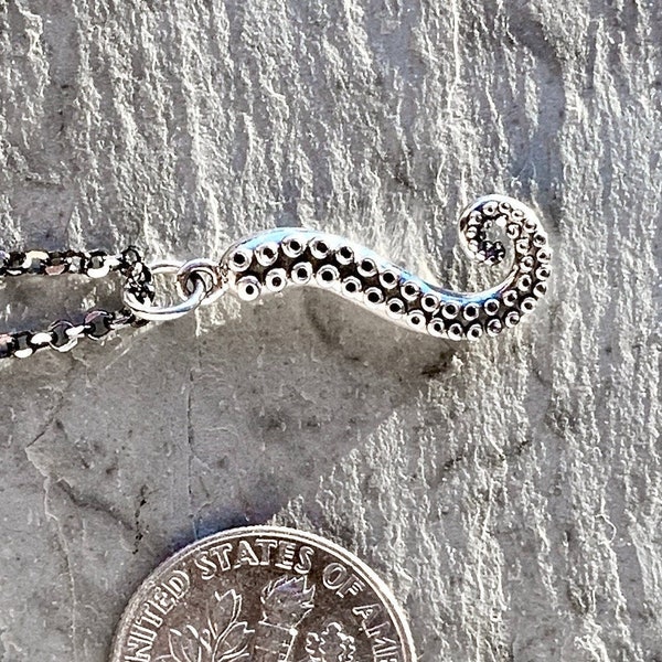 Tentacle Charm, Octopus Necklace, Sterling Silver, Satellite Chain, Minimal Simple Silver, Kraken Necklace, Octopus Tentacle Pendant, Ocean