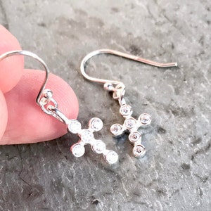 Silver Cross Earrings, Sterling Silver, Faith Jewelry, Everyday 925 Silver, CZ, Christian Confirmation Religious Baptism, Cross Charms