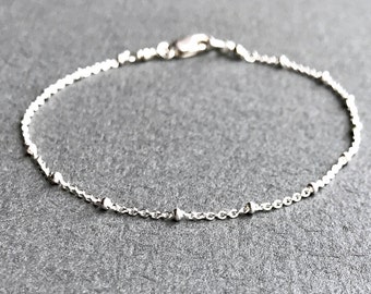 Sterling Silver Chain Bracelet, Silver Satellite Chain Bracelet, Silver Saturn Chain Bracelet, Delicate Silver Bracelet Dainty Silver Anklet