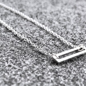 Sterling Silver Open Rectangle Necklace, Simple Minimal Layering, Cable Chain, Geometric, Open Bar Pendant Necklace, Choose Length, Modern