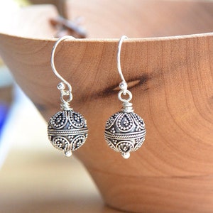 Silver Bead Earring, Sterling Silver Ball Earring, Granular Detail, Intricate Dotted Pattern, Just Silver, Gift Under 50, Bali Silver