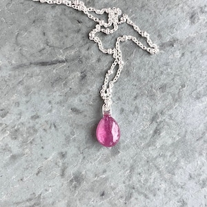 Pink Ruby Sterling Silver Necklace: July Birthstone Pendant