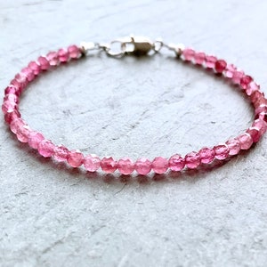 Pink Tourmaline Bracelet, Silver or Gold, Dainty Stacking Bracelet, Little Pink Beads, October Birthstone, Pretty Christmas Gift for Her