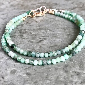 Emerald Bracelet, Silver or Gold, Dainty Stacking Bracelet, Little Green Beads, Natural Emerald, Sakota Emerald Bracelet, May Birthstone