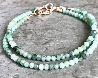 Smaragd armband, sterling zilver of verguld, geboortesteen van mei, stapelarmband met edelstenen, Braziliaanse smaragd