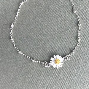 Daisy Bracelet, Sterling Silver, Satellite Chain, Flower Bracelet, Daisy Jewelry, Birthday Gift, Boho Bracelet, Silver Daisy Chain, Anklet