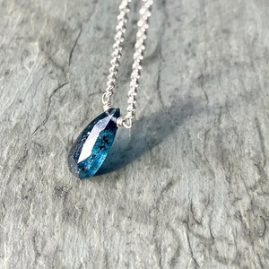 Kyanite Necklace, Teal Moss Kyanite, Teardrop Necklace, Gift for Her, Silver or Gold Fill, Blue Teardrop Pendant, Custom Kyanite Jewelry