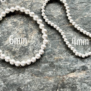Sterling Silver Beaded Stretch Bracelet: 4mm 6mm Shiny Ball Beads, No Clasp
