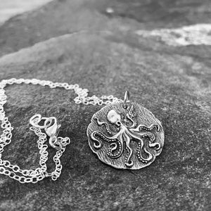 Octopus Necklace, Sterling Silver Octopus Pendant, Choose Chain, Sea Life Coin Charm, Silver Kraken Necklace, Realistic Octopus Jewelry