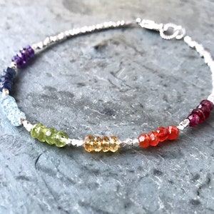 7 Chakra Bracelet, Sterling Silver, Chakra Jewelry, Boho Bracelet, Rainbow Bracelet, Delicate Dainty, Tiny Colorful Stones, Yoga Bracelet