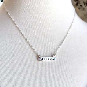 Moon Phase Necklace, Sterling Silver, Moon Bar Necklace, Phases of the Moon Jewelry, Just a Phase Necklace, Horizontal Bar, Astronomy Gift