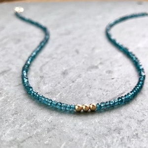 London Blue Topaz Choker, Dainty Blue Gemstone Necklace, Silver, Gold, Beaded Choker, Simple Minimalist, Tiny Blue Beads, Teal Stones