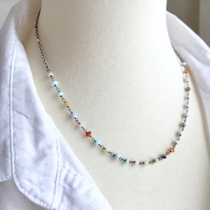 Peruvian Opal Necklace, Gemstone Choker, Rosary Chain, Boho Jewelry, Colorful Tiny Gemstones, Wire Wrapped, Opal Jewelry, Cute Gift for Her