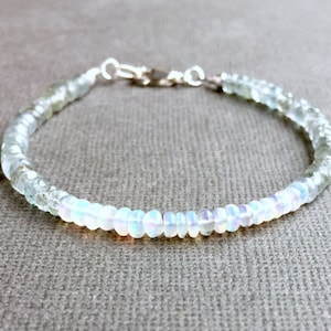 Moss Aquamarine Opal Bracelet, Sterling Silver, Boho Chic, Beaded Bracelet, Welo Opal, Aquamarine Jewelry, March Birthstone, Ethiopian Opal