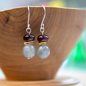 Labradorite Garnet Earrings, Sterling Silver, Gold Vermeil, Gray and Burgundy, Gemstone Earrings, Labradorite Jewelry, January Birthstone