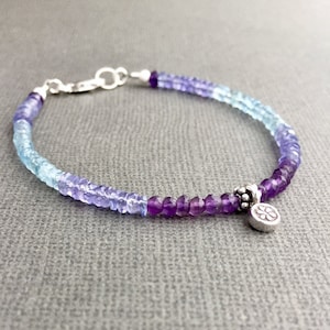 Tanzanite Aquamarine Amethyst Bracelet, Sterling Silver, Purple and Blue Gemstone Bracelet, Color Block Design, Gift for Her, Gift Under 60