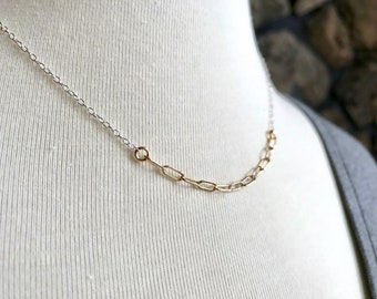 Personalised necklace monogram. Silver and gold filled hoop necklace Handmade mixed metal necklace