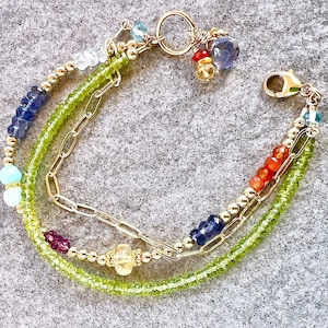 Three Strand Gemstone Bracelet, Gold Filled, 3 Strand, Colorful Boho ...