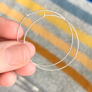 Large Hoop Earring, Sterling Silver, Thin Wire Hoop, Sparkle Wire, 45mm Circle, 1.5 Inch Diameter, Minimal Hoops, Diamond Cut, Skinny Hoops