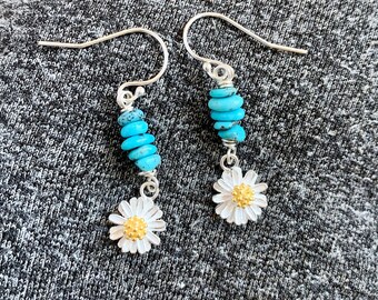 Boucles D'oreilles Marguerite En Argent 925. Puce D'oreille En