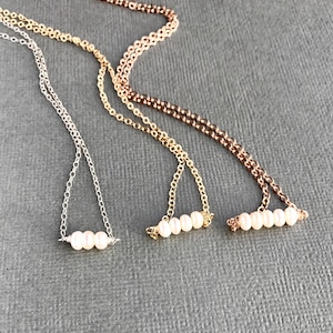 Dainty Pearl Choker, Tiny Pearl Bar Necklace, Sterling Silver, Gold Fill, Layering Necklace, Simple Freshwater Pearl Jewelry, Made to Order