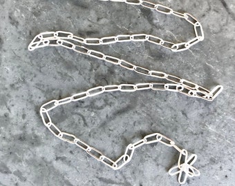 Sterling Silver Chain Necklace, Silver Paperclip Chain, Rectangle Link Chain, Chain Link Choker, Silver Toggle Necklace, Drawn Flat Cable
