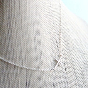 Sideways Cross Necklace, Sterling Silver Cross Jewelry, Tiny Cross Pendant, Horizontal Cross Necklace, Off Center Cross, Dainty Cross Choker