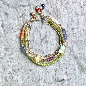 Three Strand Gemstone Bracelet, Gold Filled, 3 Strand, Colorful Boho ...