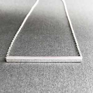 Sterling Silver Bar Necklace, Minimal Horizontal, Square Rod, Geometric Modern Simple Layering, Sleek Sliding, Straight Bar, Choose Chain