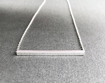 Sterling Silver Bar Necklace, Minimal Horizontal, Square Rod, Geometric Modern Simple Layering, Sleek Sliding, Straight Bar, Choose Chain