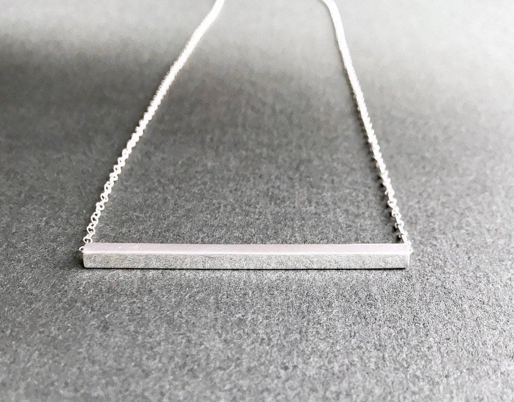 Sterling Silver Bar Necklace, Minimal Horizontal, Square Rod
