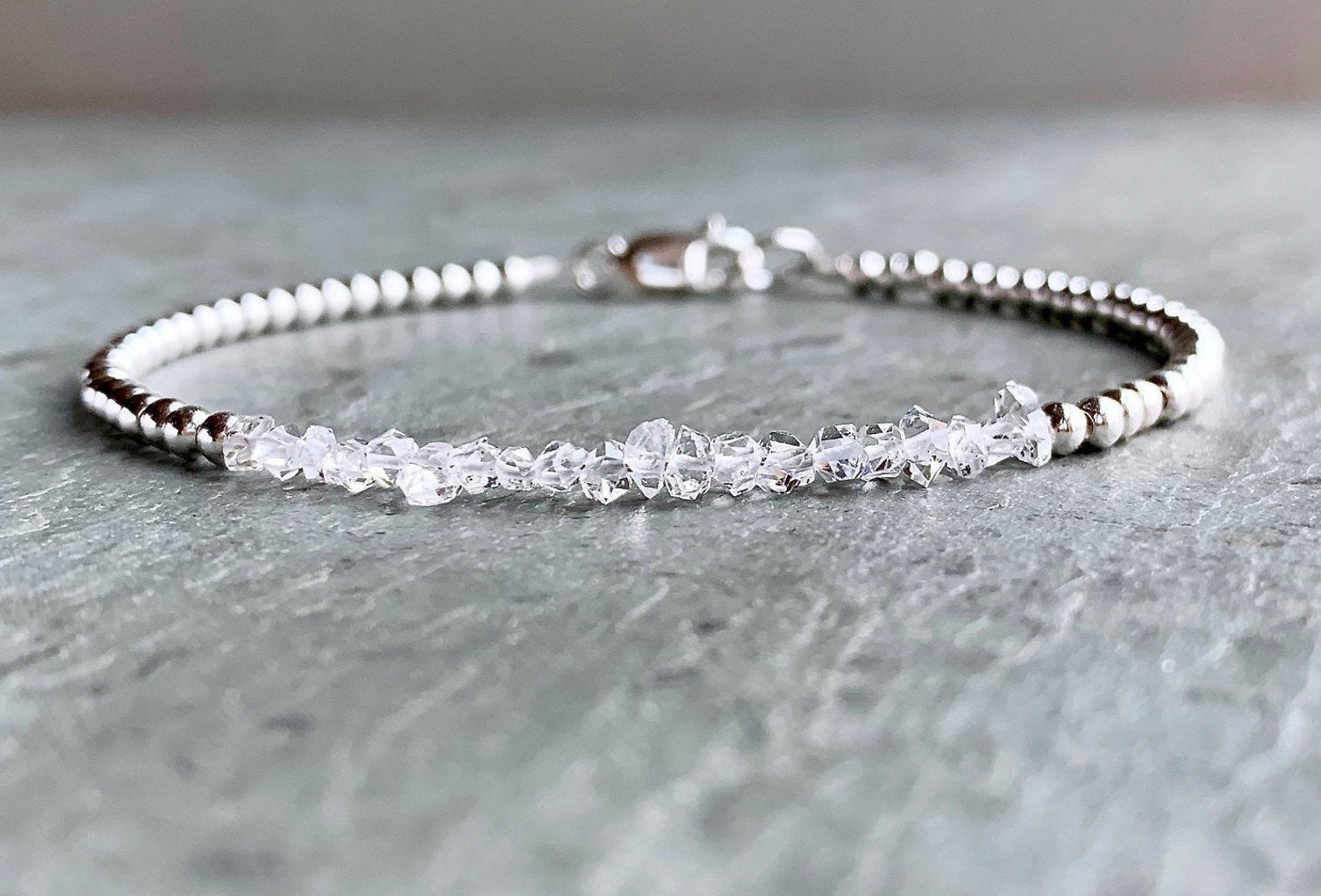 Herkimer Diamond Bracelet Silver or Gold Beads Dainty | Etsy