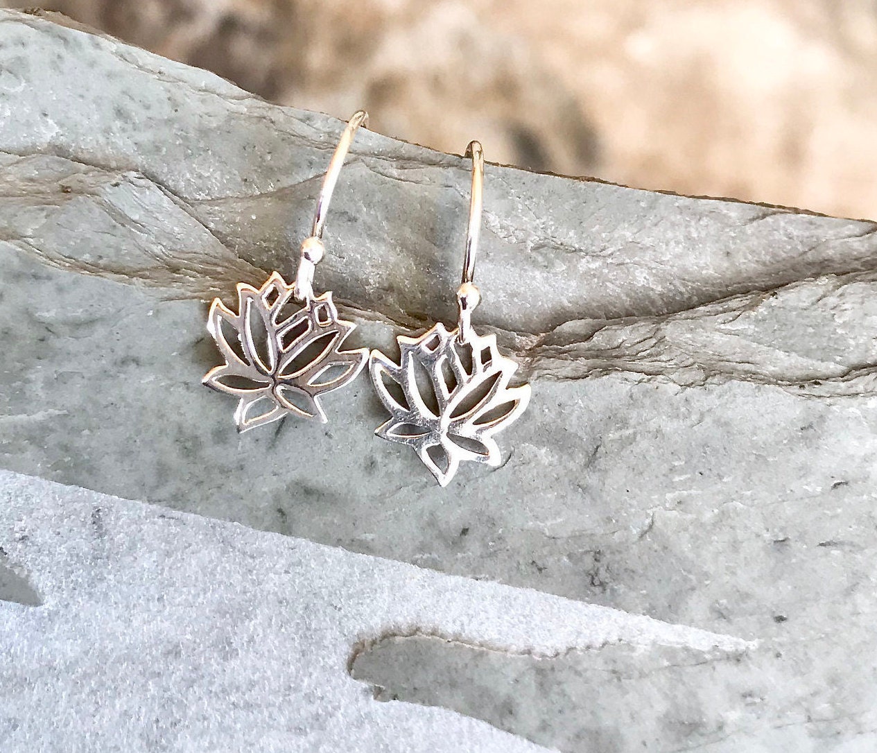 Silver Lotus Earring, Tiny Cut Out, Sterling Lotus Flower, Small