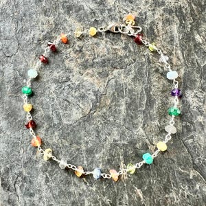 Dainty Gemstone Bracelet, Tiny Stone Bracelet, Rosary Chain, Sterling Silver, Wire Wrapped Gemstones, Boho Chain with Gems, Multi Colored